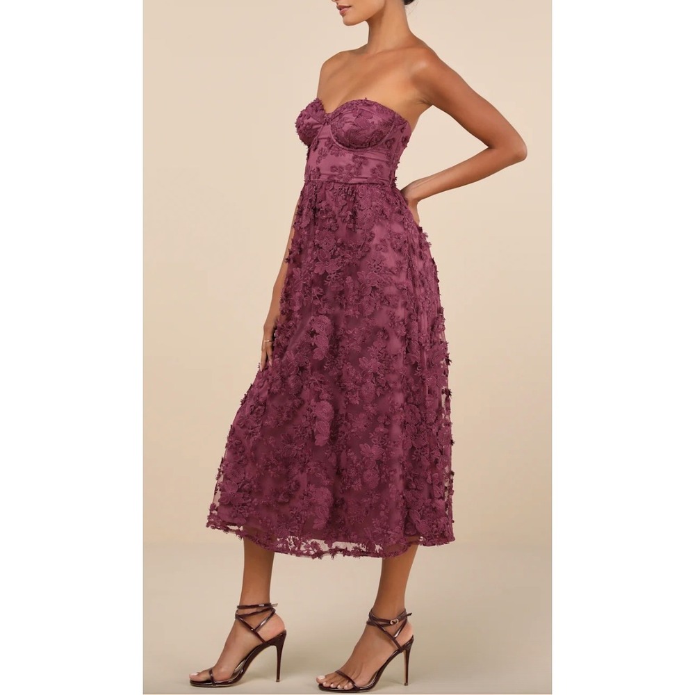 NWT Lulus Quite Perfect Purple Floral Embroidered Strapless Midi Dress Sz XL